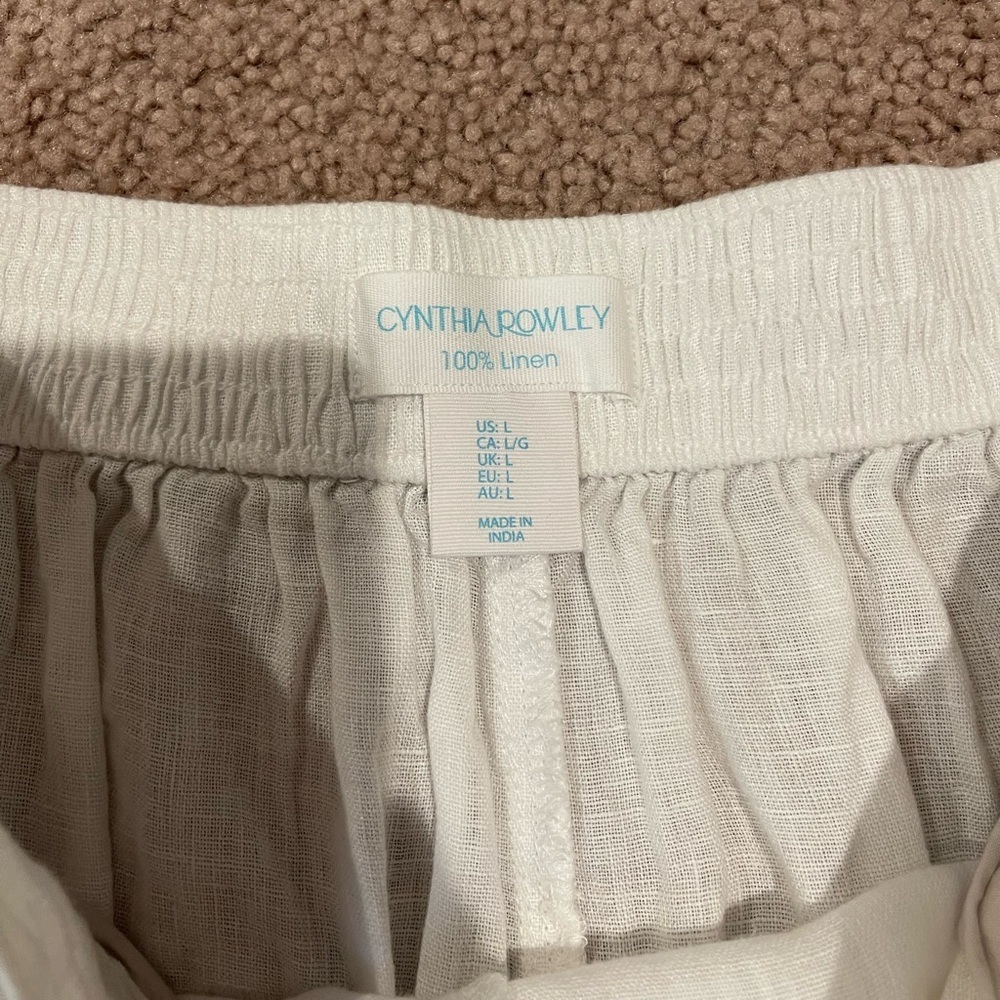 CYNTHIA ROWLEY White Linen Flare Wide-leg Pants - Picture 3 of 10